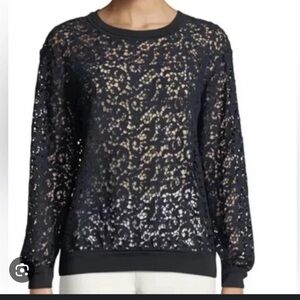 Lafayette 148 New York Midnight Lace Top Medium long sleeve sheet